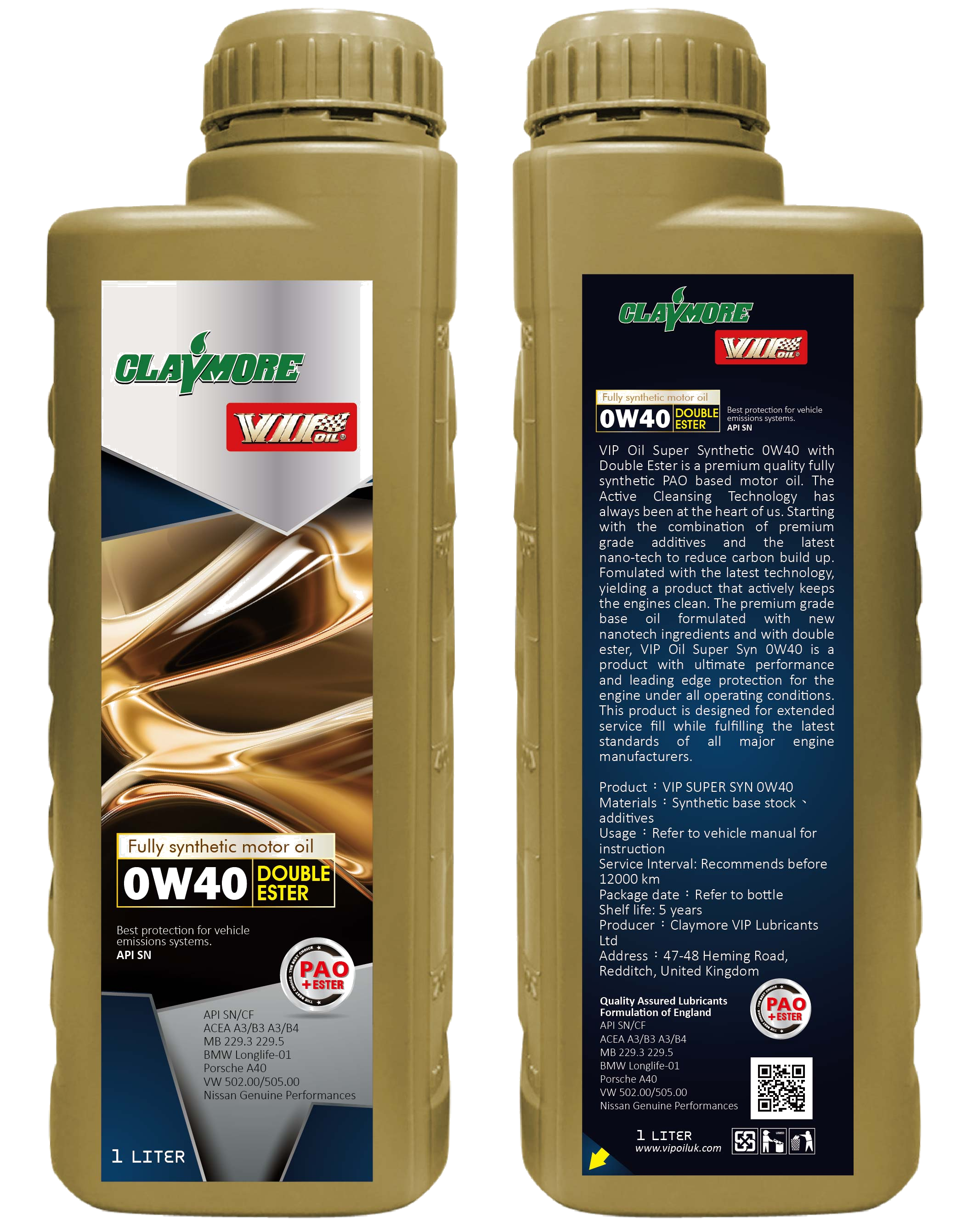 CLAYMORE VIP SAE 0W40 SN PAO+ESTER Porsche A40 VW 502/505 BMW LL-04 Nissan Genuine Performance